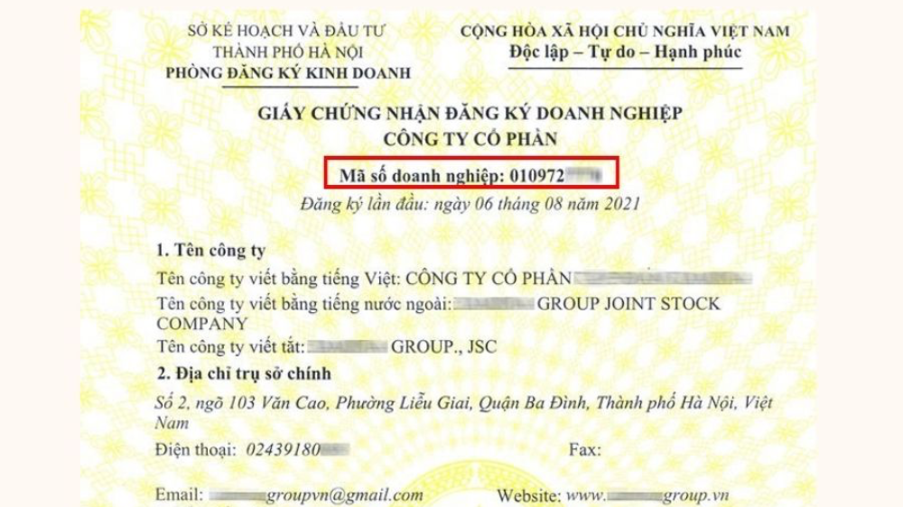 Mã số doanh nghiệp trên giấy chứng nhận đăng ký