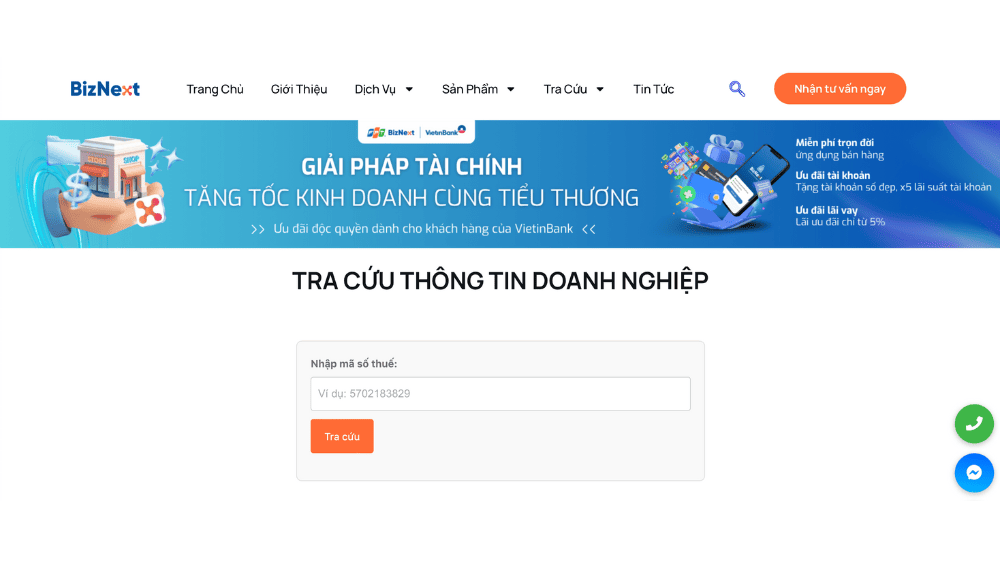 Tra cứu thông tin doanh nghiệp trên BizNext