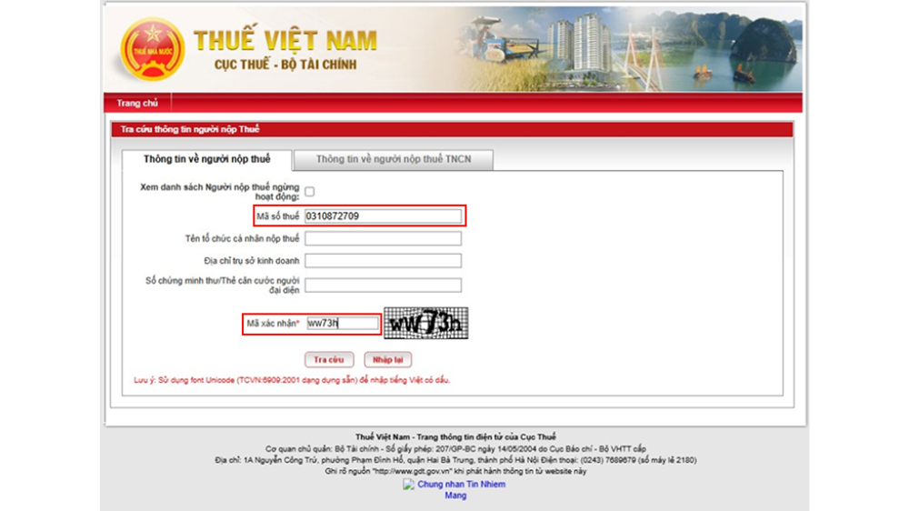 Tra cứu trên tổng cục thuế