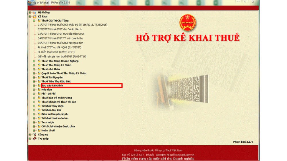 Chọn mục báo cáo tài chính