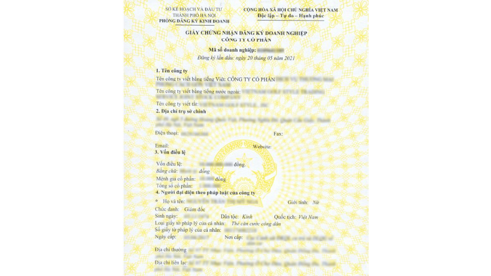 Các nội dung trên giấy chứng nhận doanh nghiệp