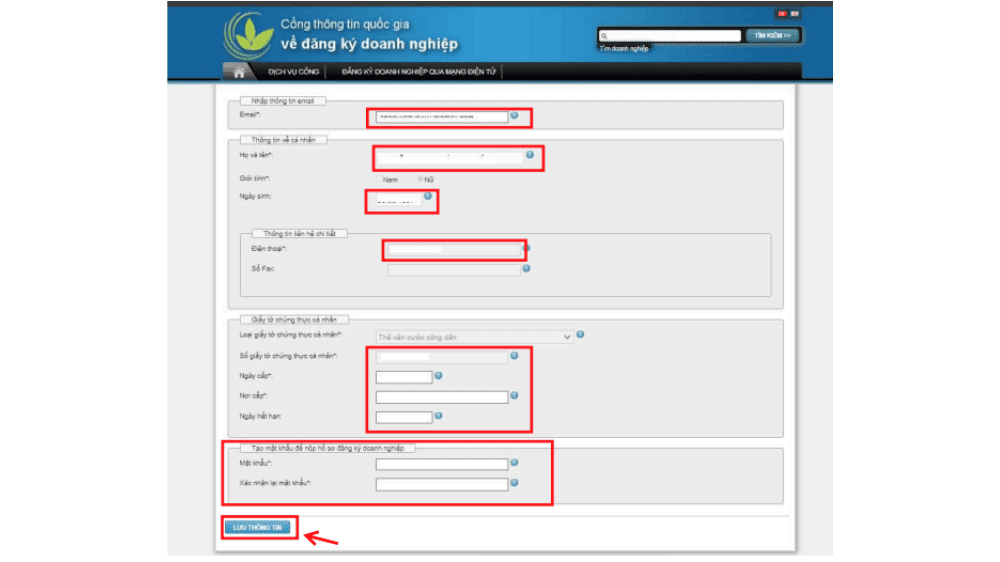 Điền thông tin để đăng ký tài khoản