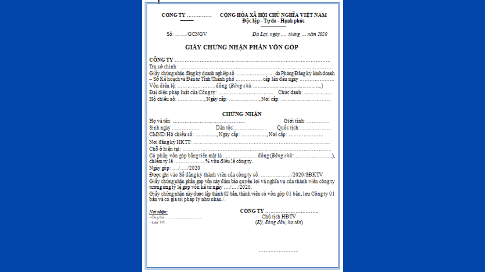 Giấy chứng nhận góp vốn là gì