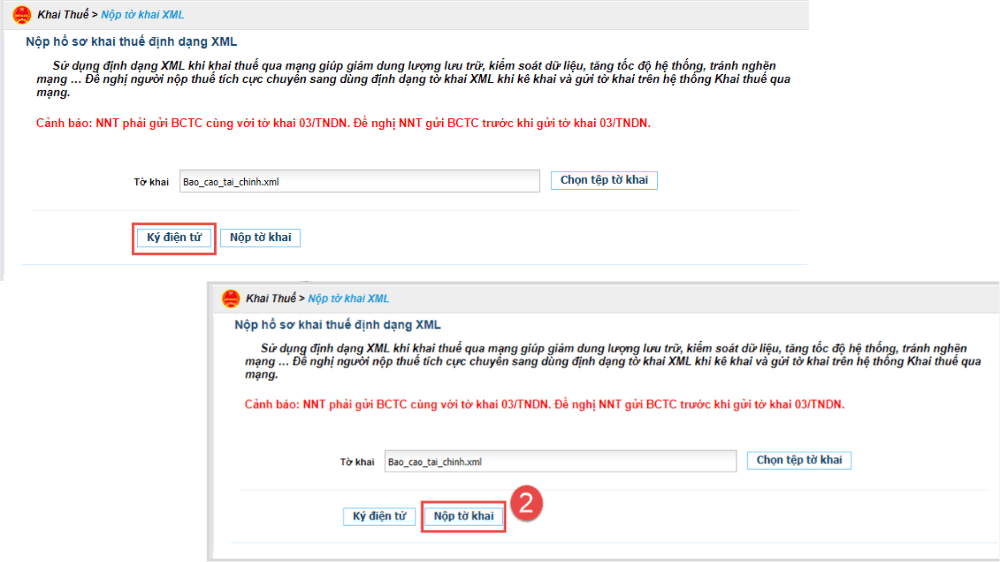 Ký điện tử, nộp tờ khai