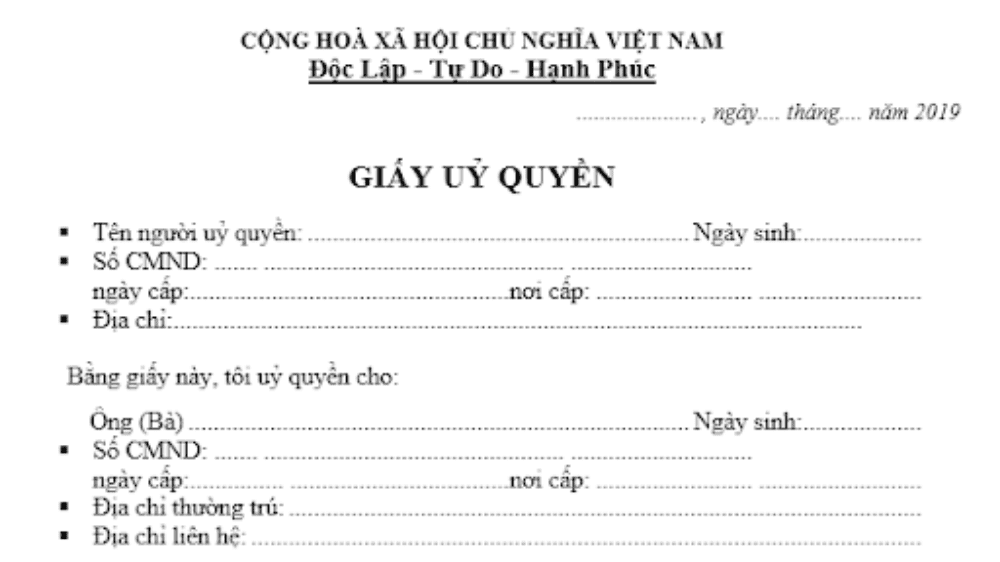Mẫu giấy uỷ quyển DKKD
