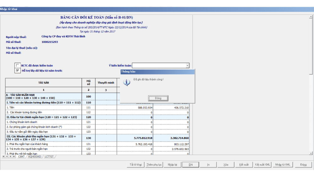 Nhập tờ khai BCTC