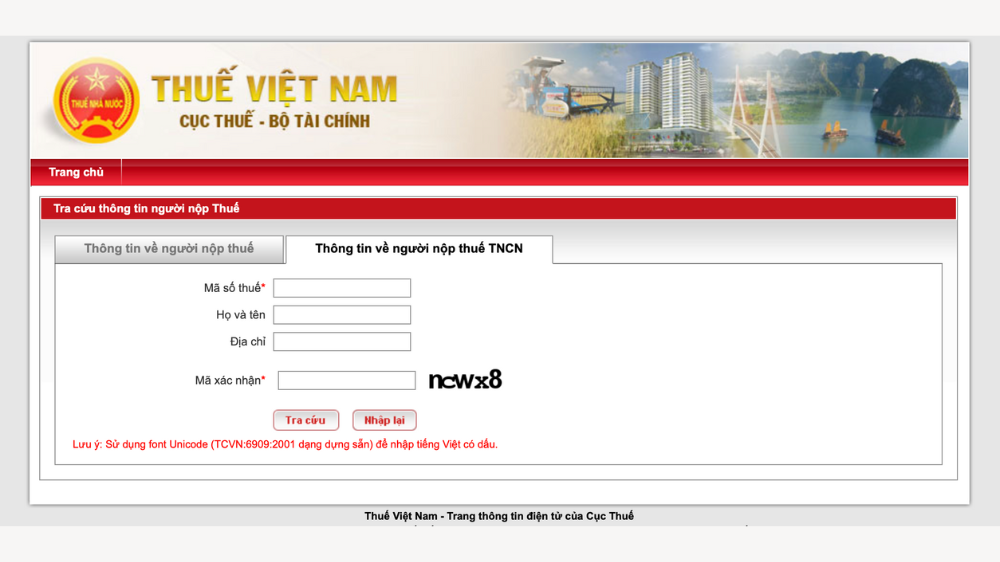 Tra cứu qua trang của tổng cục thuế